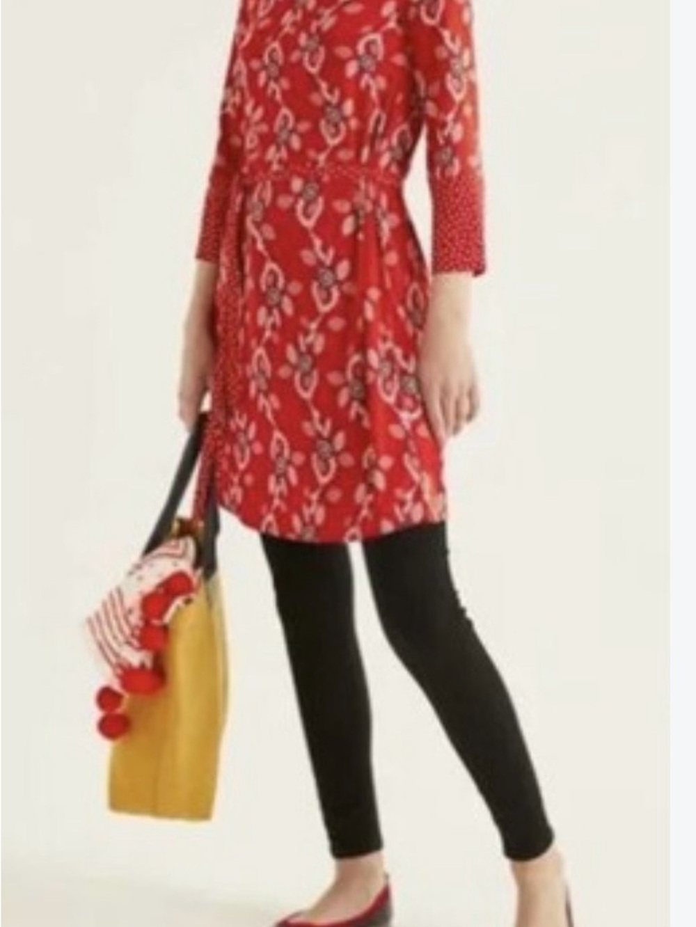 Boden Red Floral Long-Sleeve Tie-Waist Tunic Dress